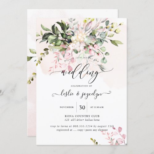 Elegant Watercolor Dusty Blush Pink Eucalyptus Invitation