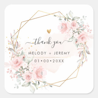 Elegant Watercolor Dusty Blush Pink Thank You Square Sticker