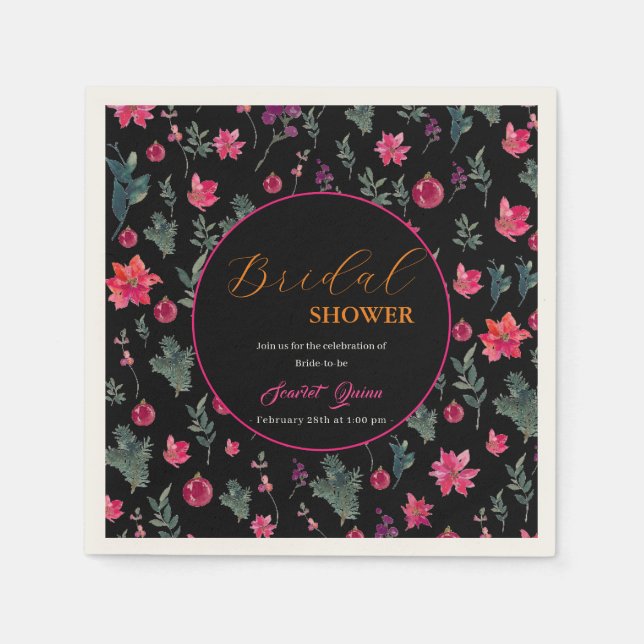 Elegant watercolor dusty pink floral bridal shower napkins (Front)