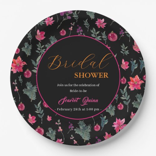Elegant watercolor dusty pink floral bridal shower paper plates