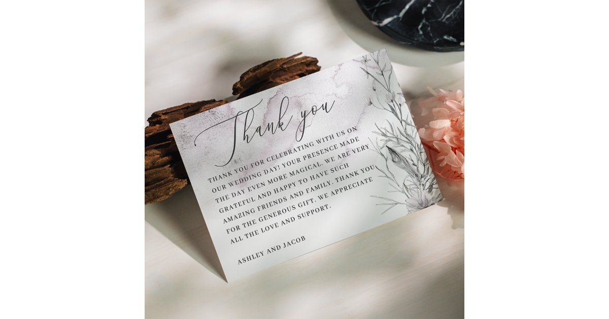 Elegant watercolor dusty purple floral wedding thank you card | Zazzle