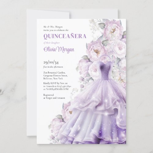 Elegant watercolor dusty purple formal dress  invitation