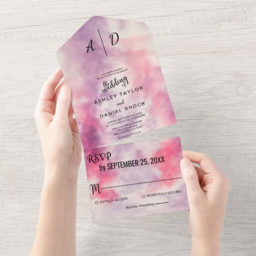 Elegant Watercolor dusty rose pink chic Wedding Al All In One Invitation