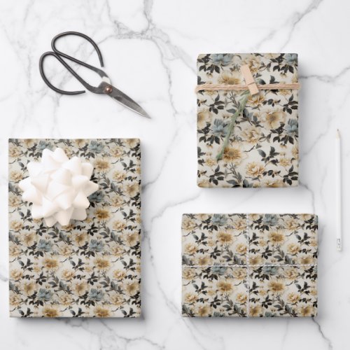 Elegant watercolor earthy colors ivory sage floral wrapping paper sheets