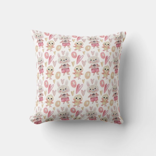 Elegant Watercolor Easter Pattern | Throw Pillow (Front)