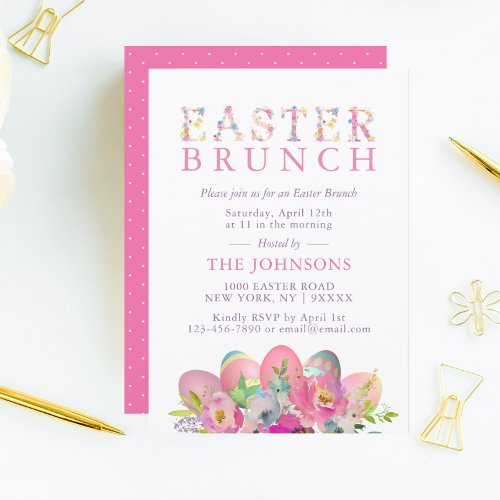 Elegant Watercolor Eggs Floral Easter BRUNCH Invitation