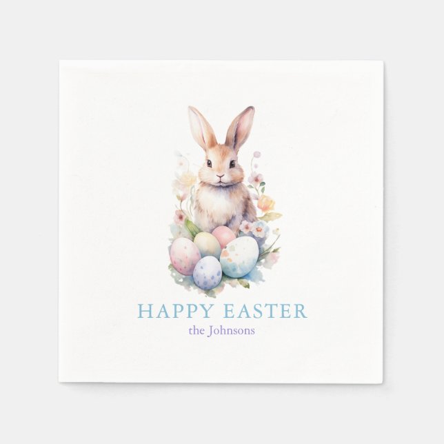 Elegant Watercolor Eggs Floral Easter BRUNCH Napkins (Front)