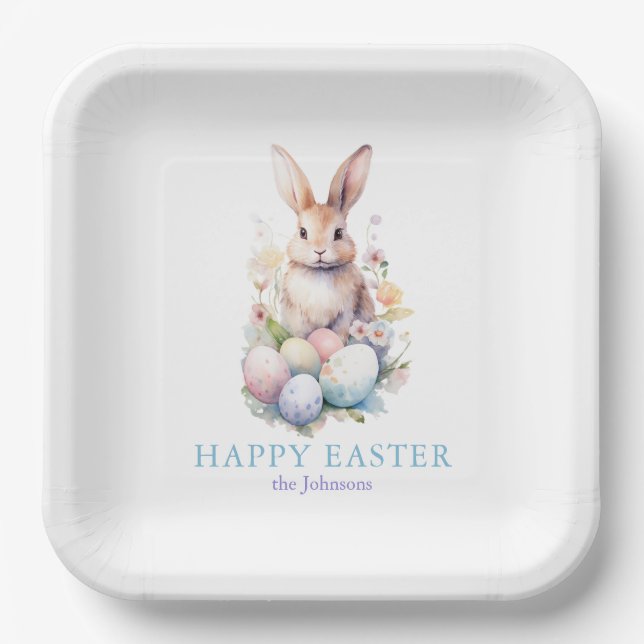 Elegant Watercolor Eggs Floral Easter BRUNCH Paper Plates (Front)