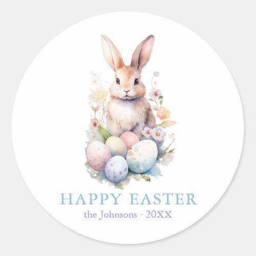 Elegant Watercolor Eggs Floral Happy Easter  Classic Round Sticker