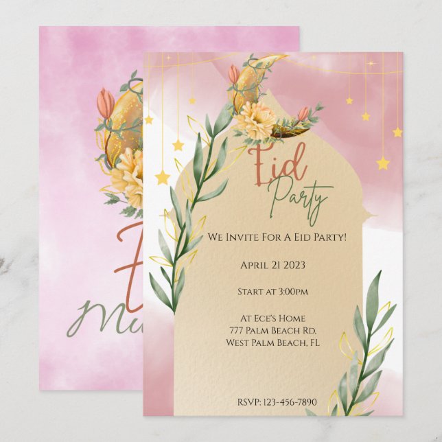 Elegant Watercolor Eid Party Eid Invitation (Front/Back)