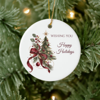 Elegant Watercolor Employee Christmas Gift Ceramic Ornament
