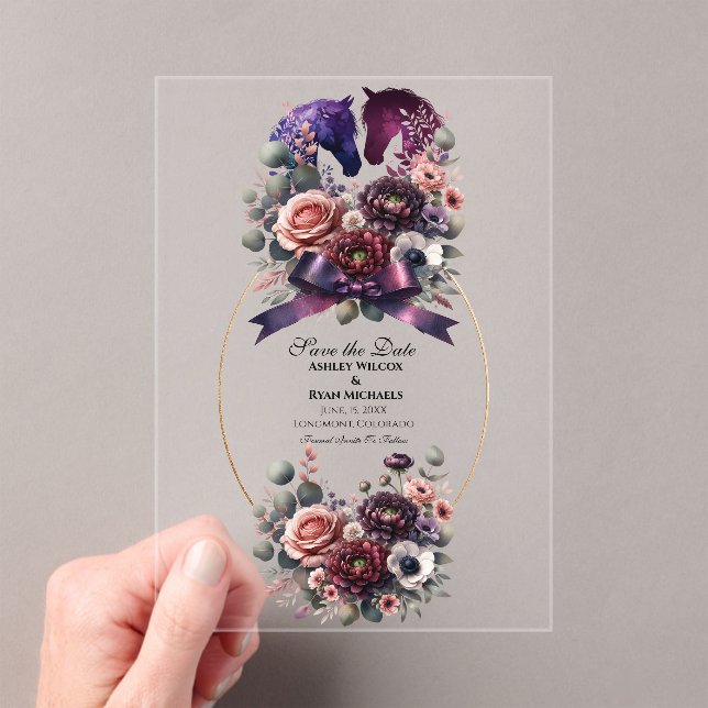 Elegant Watercolor Equestrian Wedding Acrylic Invitations (Insitu (Handheld))