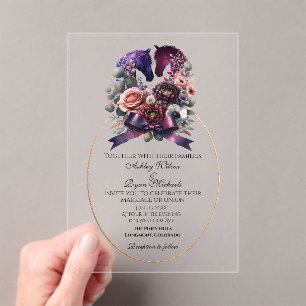 Elegant Watercolor Equestrian Wedding Acrylic Invitations