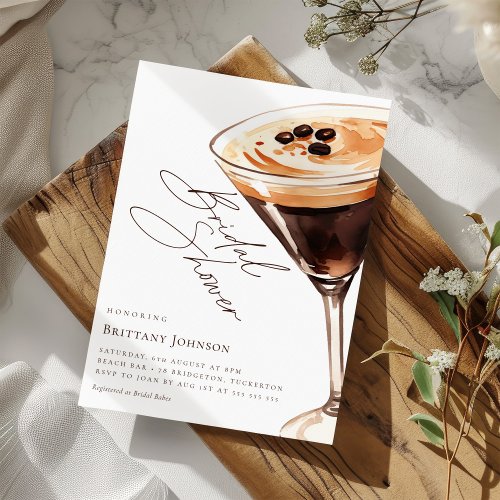 Elegant Watercolor Espresso Martini Bridal Shower Invitation