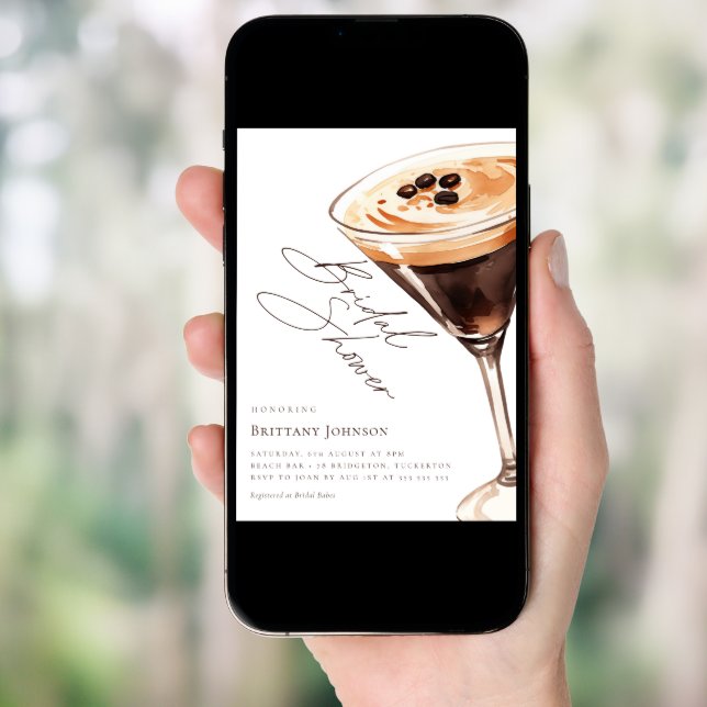 Elegant Watercolor Espresso Martini Bridal Shower Invitation (Front Digital)