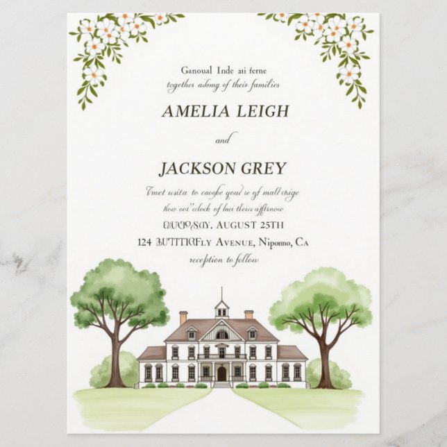Elegant Watercolor Estate Flat Wedding Program wit (Front)