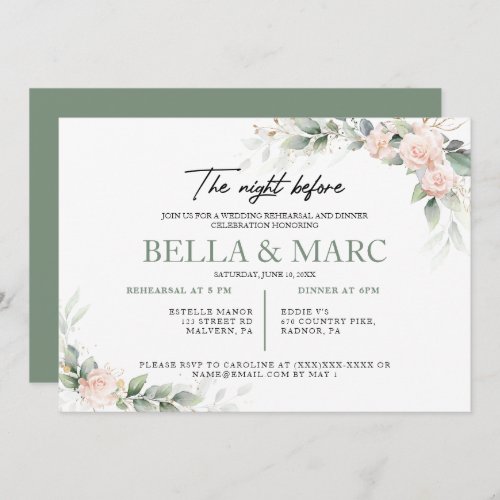 Elegant Watercolor eucalptus Rehearsal Dinner Announcement