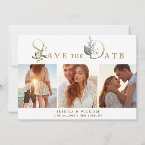 Elegant Watercolor Eucalyptus 3 PHOTO Wedding Save The Date