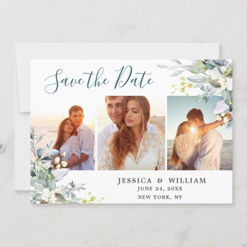 Elegant Watercolor Eucalyptus 3 PHOTO Wedding Save The Date