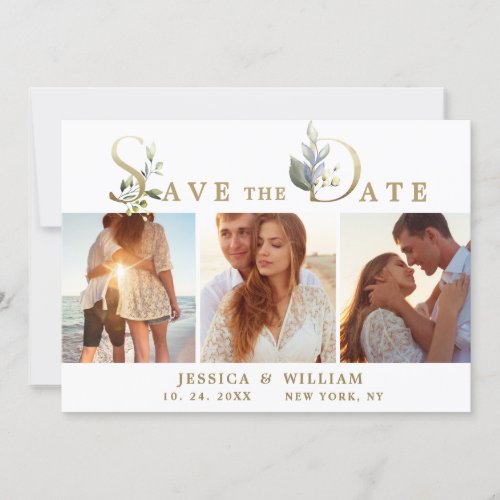 Elegant Watercolor Eucalyptus 3 PHOTO Wedding Save The Date