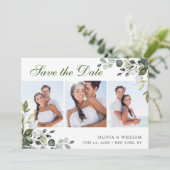 Elegant Watercolor Eucalyptus 3 PHOTO Wedding Save The Date (Standing Front)