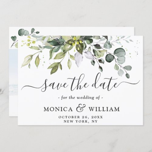 Elegant Watercolor Eucalyptus 3 PHOTO Wedding Save The Date