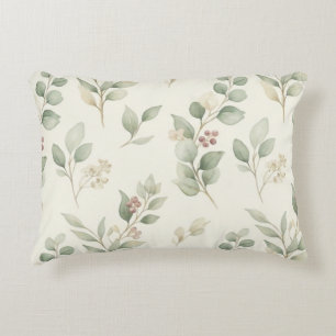 Elegant Watercolor Eucalyptus and Blush Berry Bota Accent Pillow