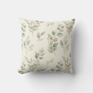 Elegant Watercolor Eucalyptus and Blush Berry Bota Throw Pillow