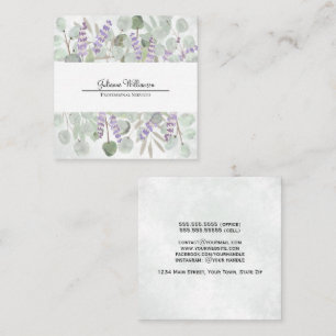 Elegant Watercolor Eucalyptus and Lavender Square Business Card