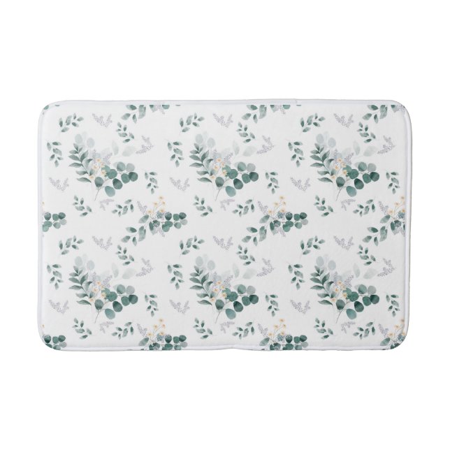 Elegant watercolor eucalyptus bath mat (Front)