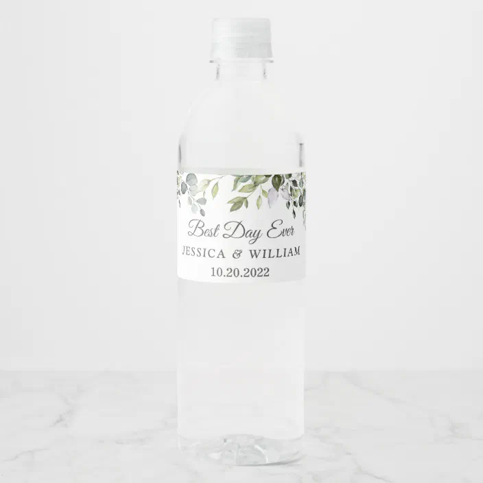 Elegant Watercolor Eucalyptus Best Day Ever Water Bottle Label | Zazzle.com