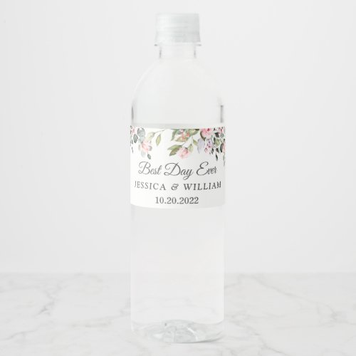 Elegant Watercolor Eucalyptus Best Day Ever Water  Water Bottle Label