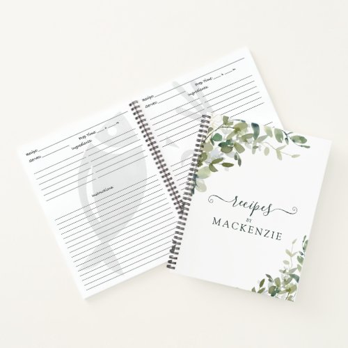 Elegant Watercolor Eucalyptus Botanical Recipe Notebook