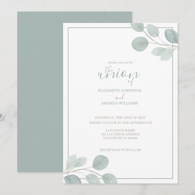 Elegant Watercolor Eucalyptus Branch Wedding Invitation (Front/Back)