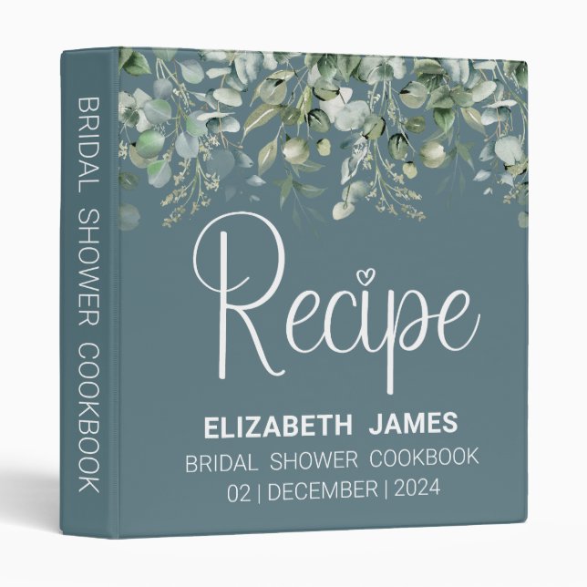 Elegant Watercolor Eucalyptus Bridal Shower 3 Ring Binder (Front/Spine)