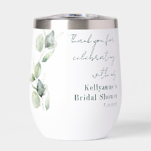 Elegant Watercolor Eucalyptus Bridal Shower Custom Thermal Wine Tumbler