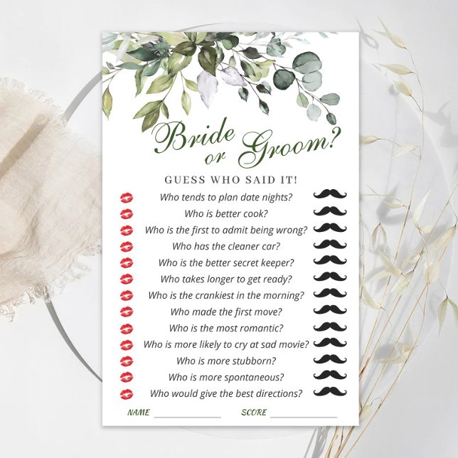 Elegant Watercolor Eucalyptus Bridal Shower Game (Creator Uploaded)