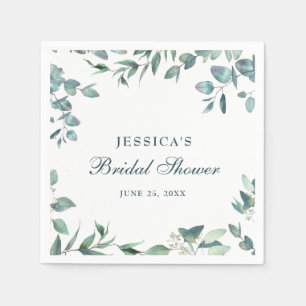 Elegant Watercolor Eucalyptus Bridal Shower Paper Napkins