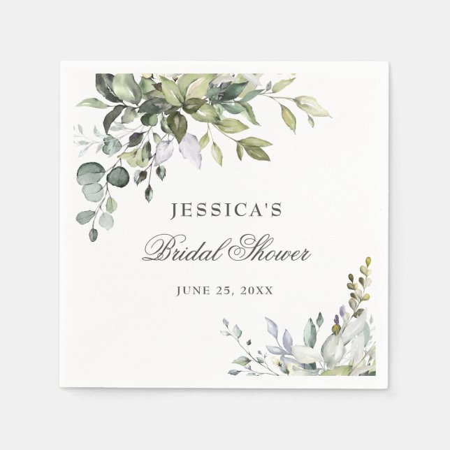 Elegant Watercolor Eucalyptus Bridal Shower Paper Napkins (Front)