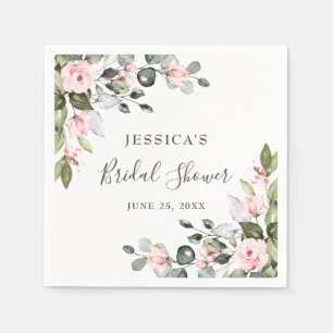 Elegant Watercolor Eucalyptus Bridal Shower Paper Napkins