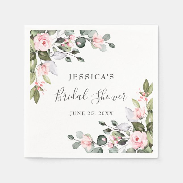 Elegant Watercolor Eucalyptus Bridal Shower Paper  Napkins (Front)