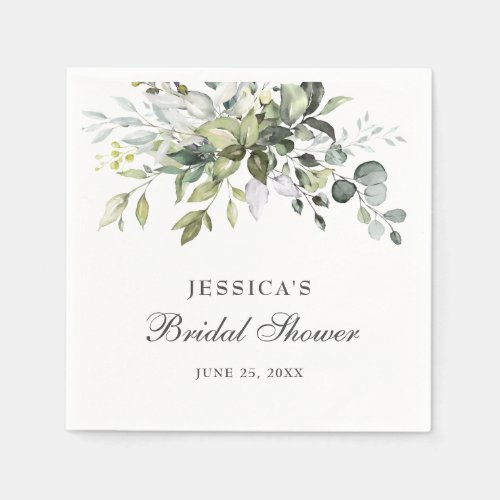 Elegant Watercolor Eucalyptus Bridal Shower Paper Napkins