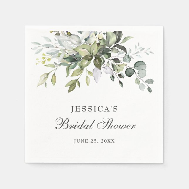 Elegant Watercolor Eucalyptus Bridal Shower Paper Napkins (Front)