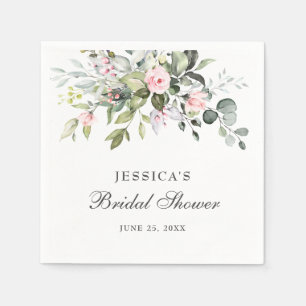 Elegant Watercolor Eucalyptus Bridal Shower Paper Napkins