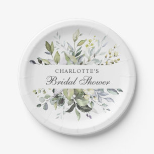 Elegant Watercolor Eucalyptus Bridal Shower Paper Plates