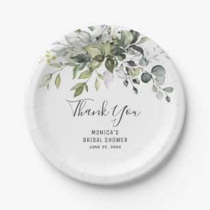 Elegant Watercolor Eucalyptus Bridal Shower Paper Plates