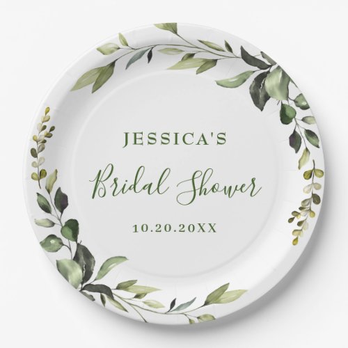 Elegant Watercolor Eucalyptus Bridal Shower Paper Plates