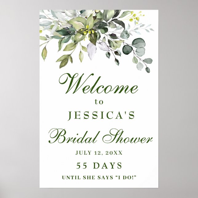Elegant Watercolor Eucalyptus Bridal Shower Poster (Front)
