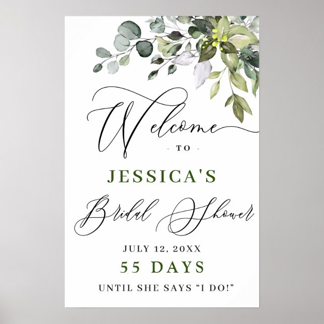 Elegant Watercolor Eucalyptus Bridal Shower Poster (Front)