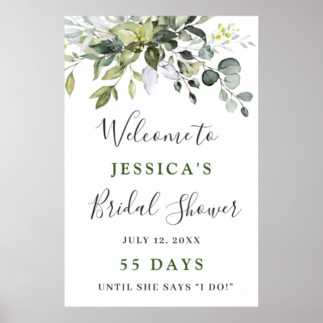Elegant Watercolor Eucalyptus Bridal Shower Poster (Front)